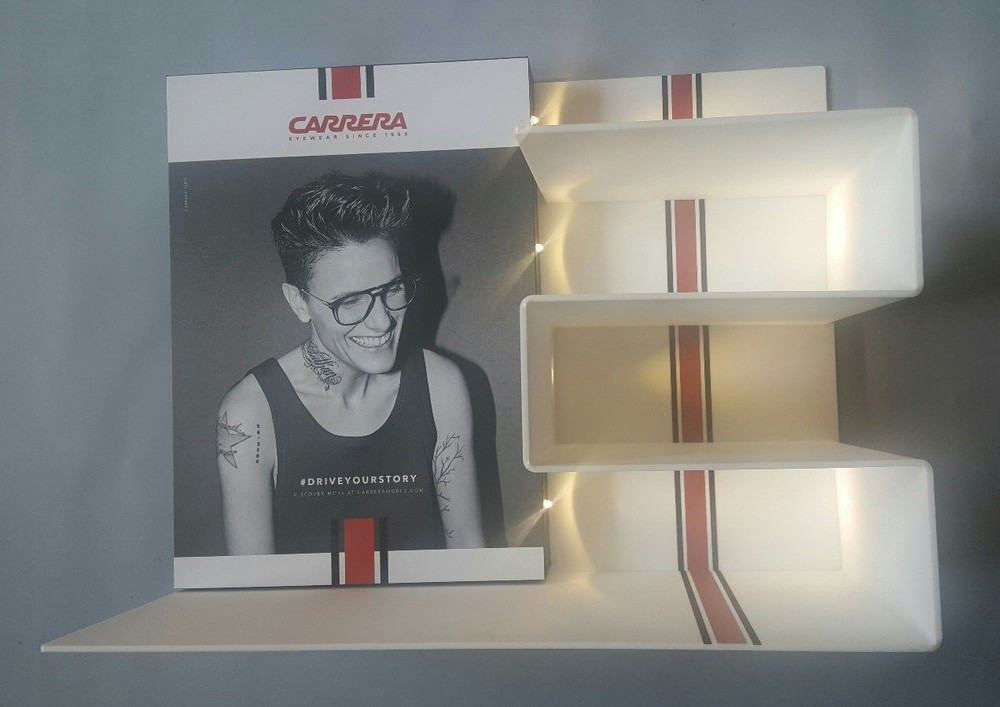 CARRERA 4PC LIGHTED DISPLAY UNIT IN WHITE PLEXIGLASS 4PC INTERCHANGEABLE IMAGES