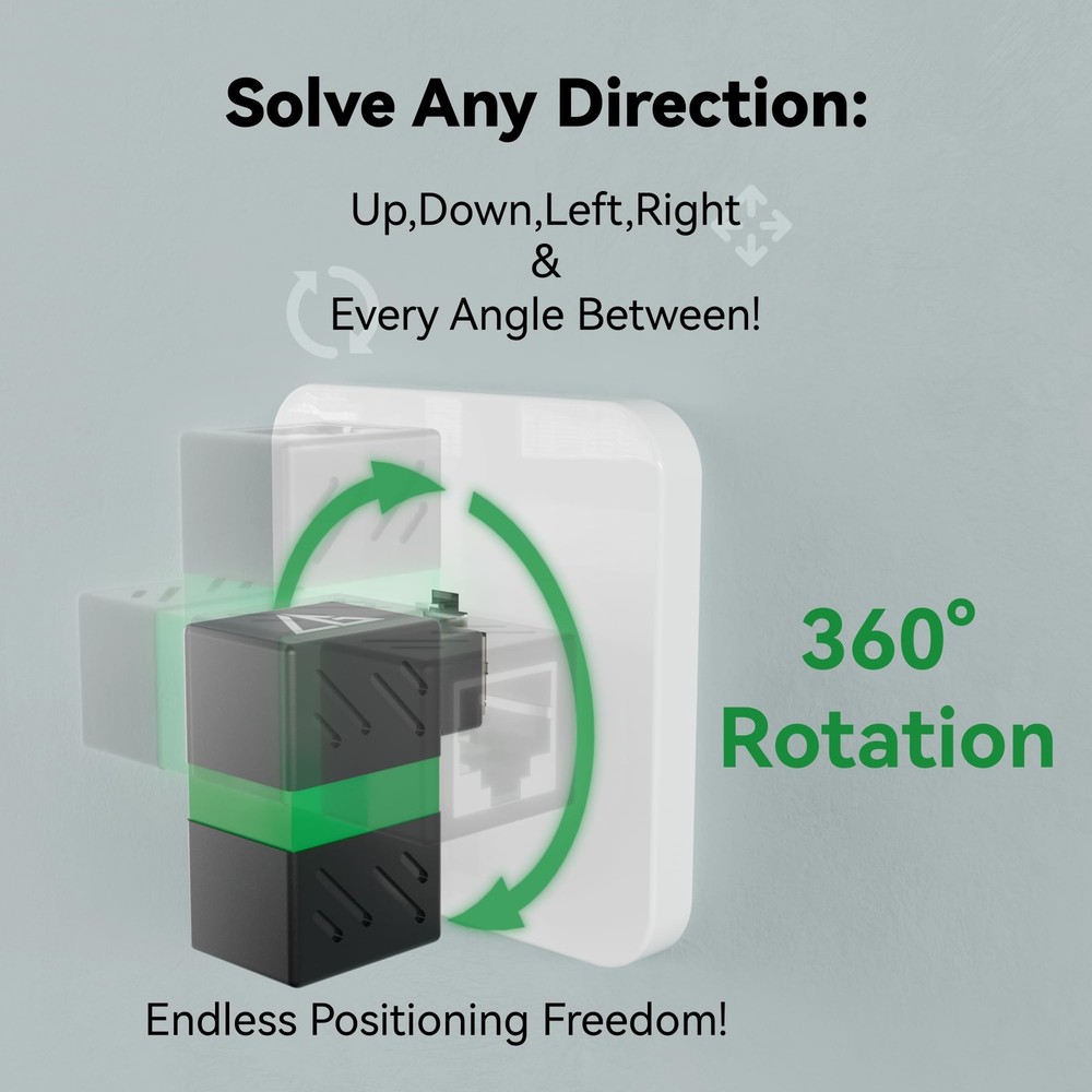 2-Pack 10Gbps 360° Rotatable Cat6A Right Angle 360°, Black