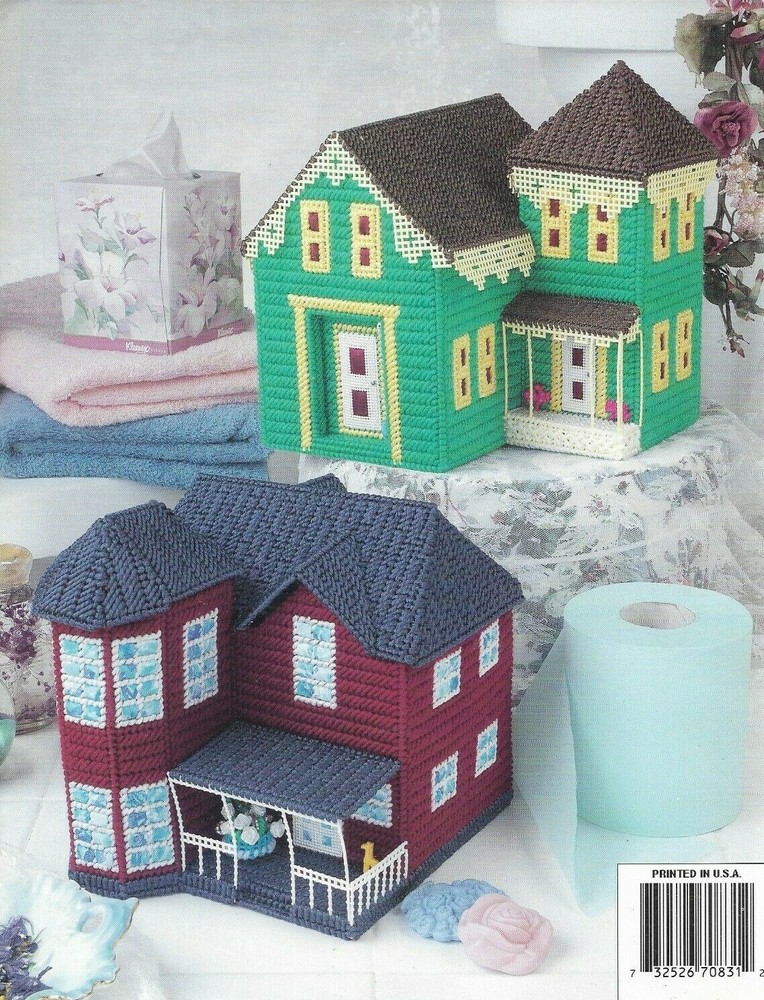 NEW VICTORIAN HOUSE TISSUE COVERS 4 DESIGNS ANNIE'S PLASTIC CANVAS PATTERN BOOK