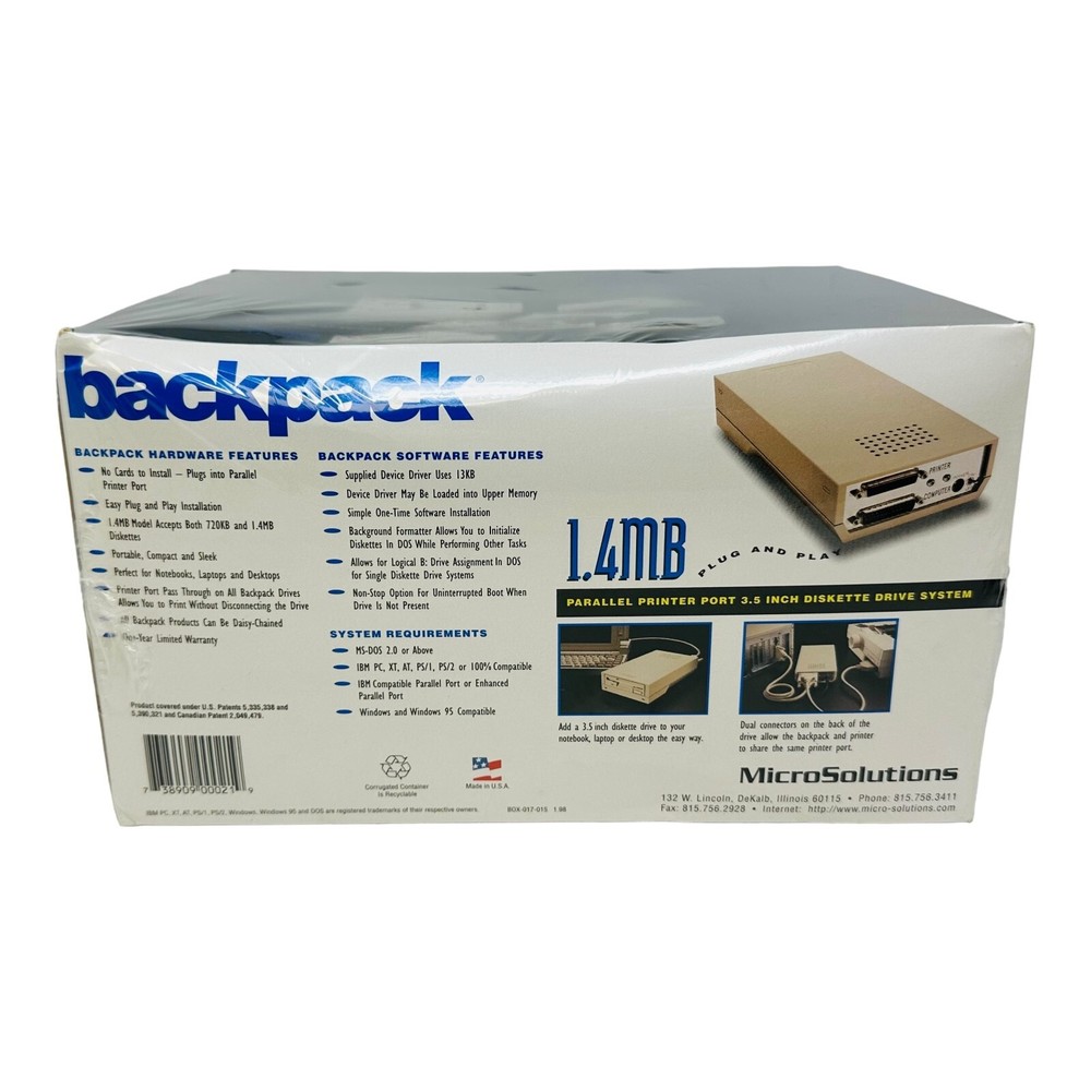 MICRO SOLUTION 014350 3.5" 1.44MB Floppy Drive Backpack NEW/FACTORY SEALED