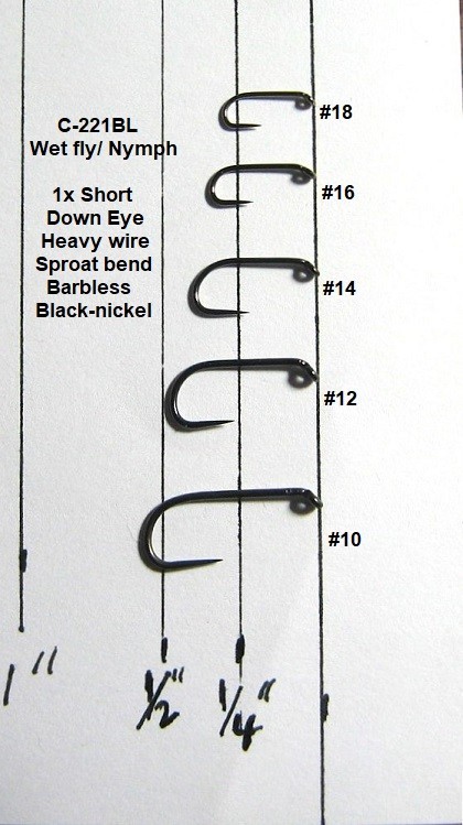100 Barbless Black-Nickel Wet fly-Nymph Hooks-C-221BL-5 Size Choices