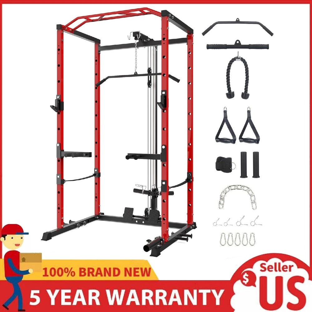 Multi-Functional Power Cage with LAT Pulldown System 1600LBS Power Rack Home Gym