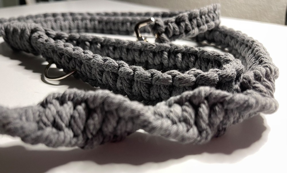 Handmade Macrame Dog Leash | Durable & Stylish | Deep Gray | 5' (Spiral)