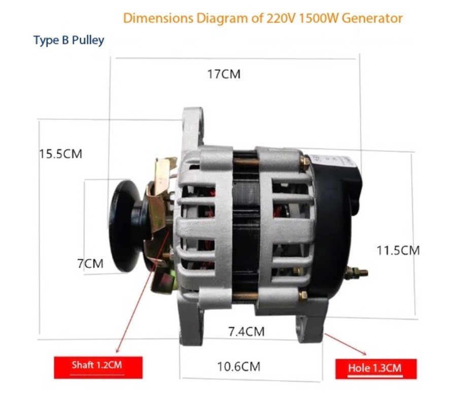Belt-driven Generator 220V 1500W Compact Brushless Home Lighting AC Generator