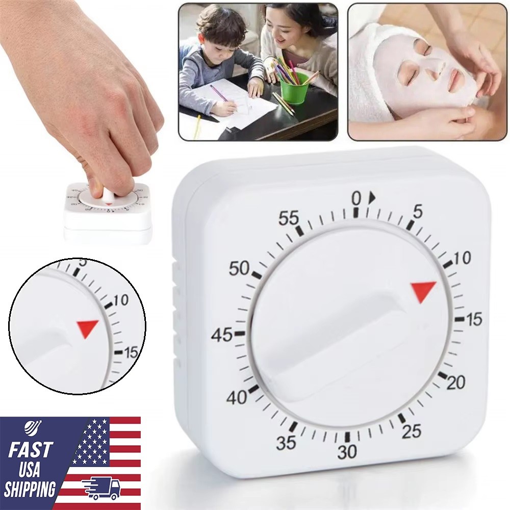 1/2x Square 60 Minute Mechanical Kitchen Cooking Timer Clock for Home & Study