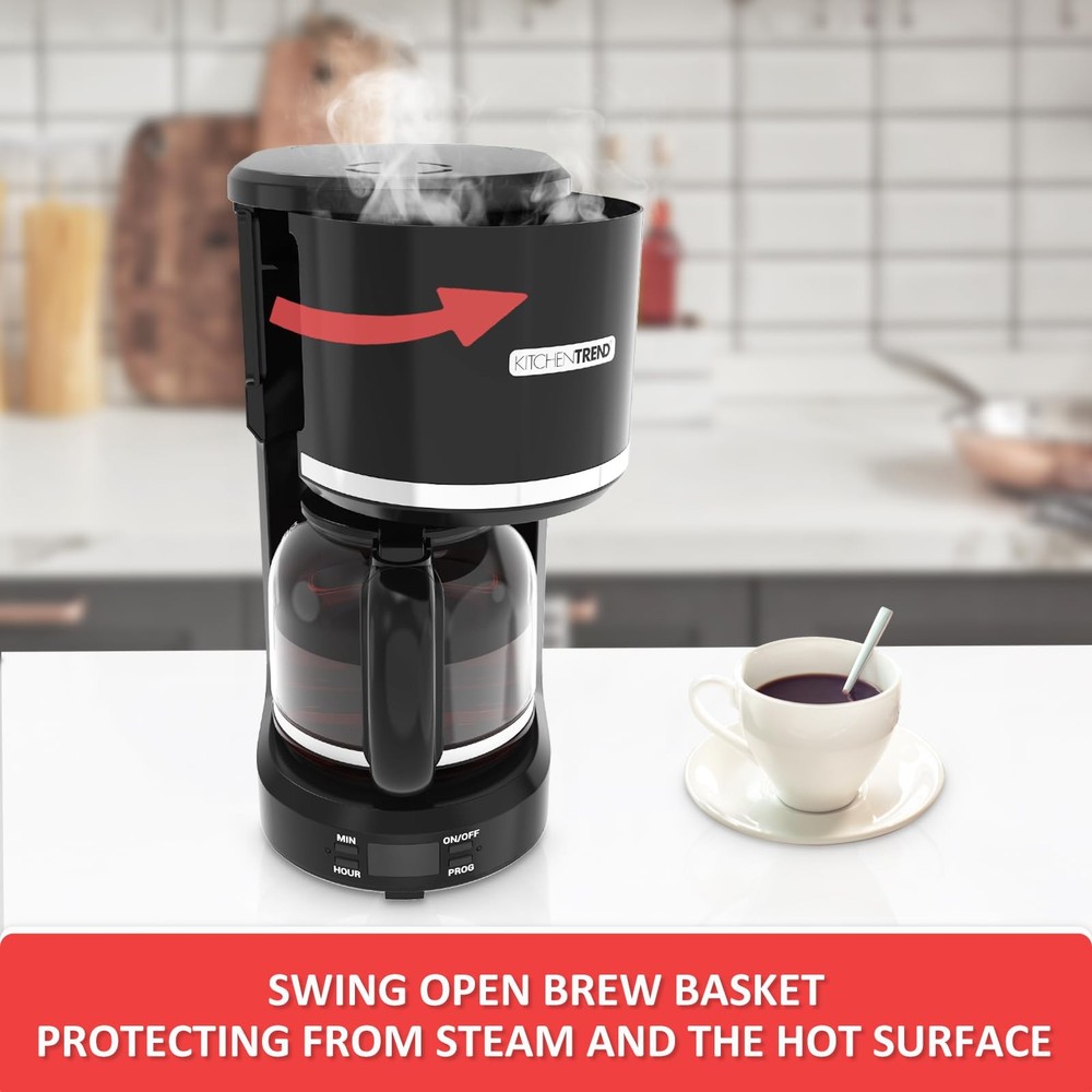 KITCHENTREND 10-Cup Programmable Coffee Maker Permanent Filter Removable W