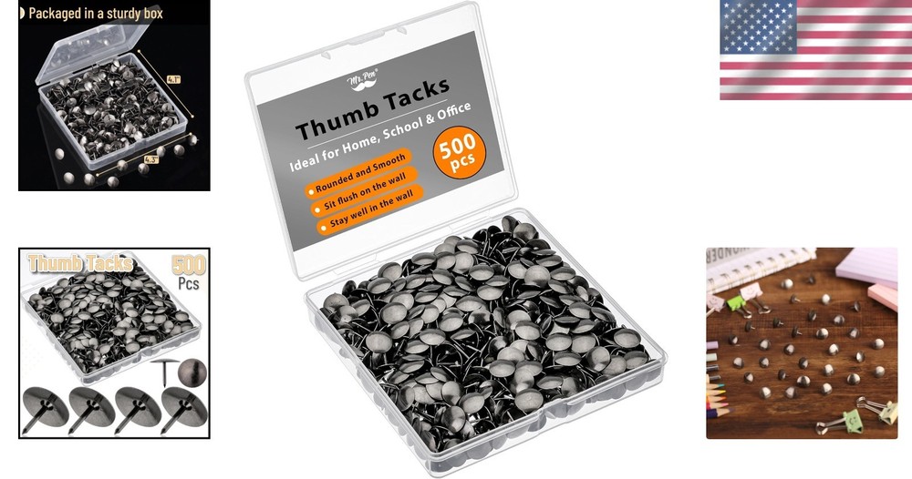 Bulk Black Thumb Tacks - 500 Pack Flat Push Pins for Effortless Organization