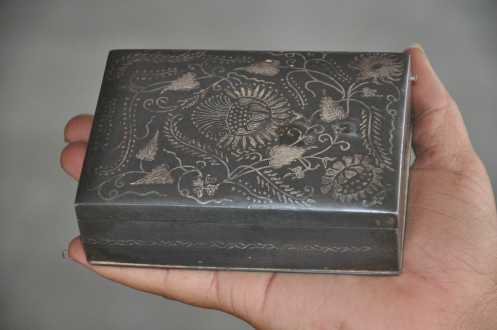 Vintage Iron Silver Bidri Work Rectangular Fine Quality Jewellery Box,