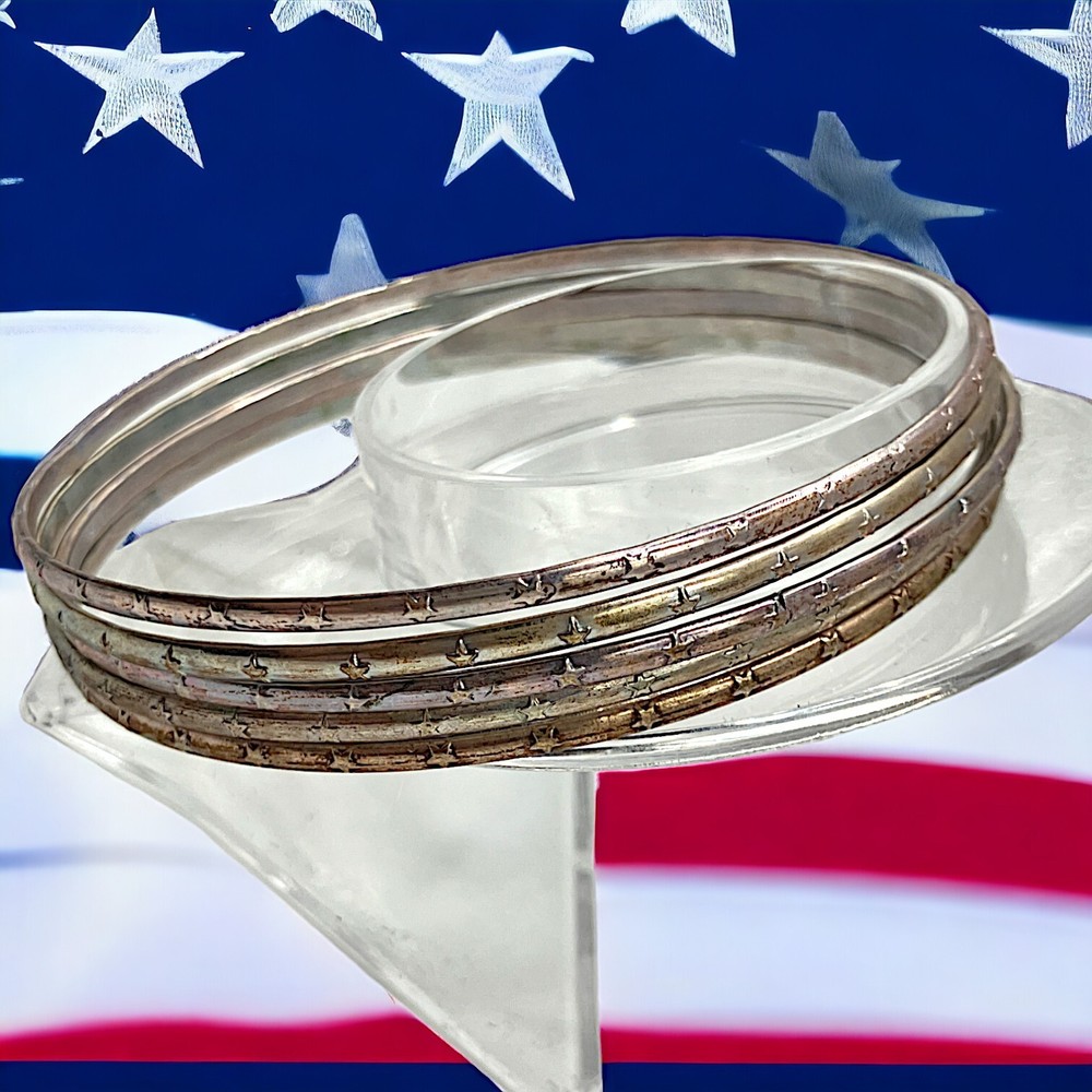 5 Star Embossed Thin Silver-Tone Bangle 3" Bracelets!