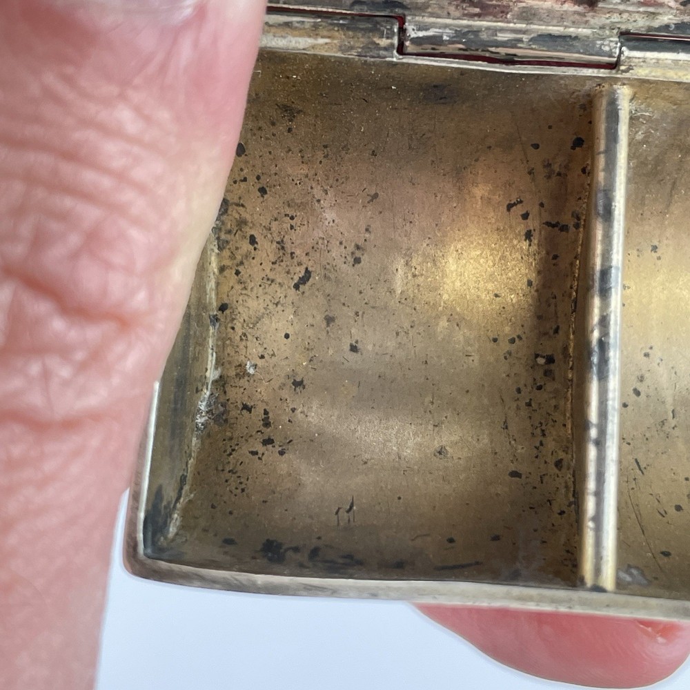 Antique Solid Sterling Silver Double Stamp Case / Box 1909 5.5cm Glass Missing