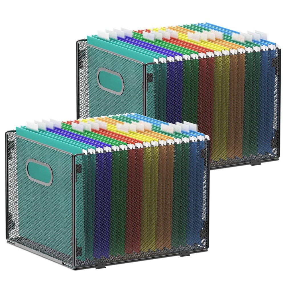 2 Pack Mesh Hanging File Organizer - Letter Size Filing Box & Storage Solution