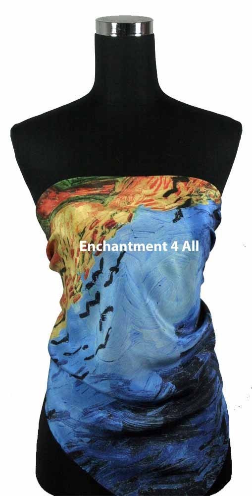 Art Silk Scarf Wrap w/ Van Gogh "Wheatfield with Crows"