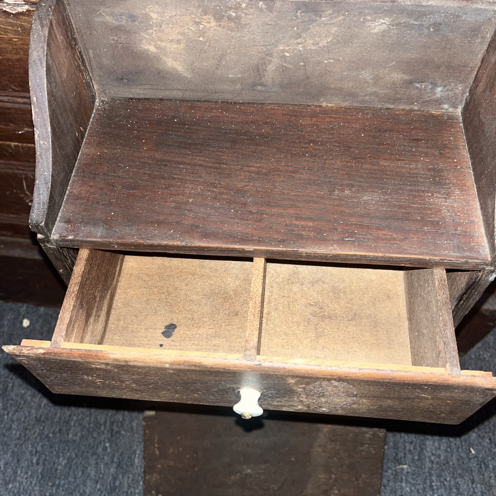 Antique WOOD Cabinet SPICE BOX/ PRIMITIVE /APOTHECARY Divided Drawers & Bread