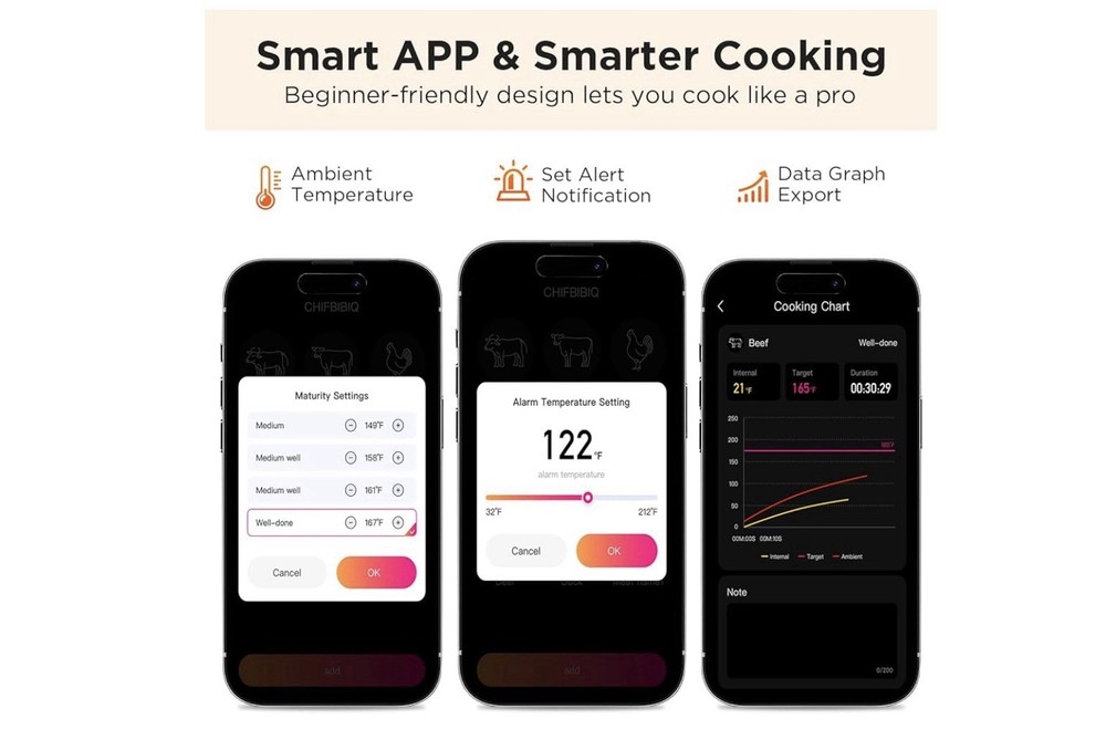 Newise Bluetooth Meat Thermometer, LCD Base, Rechargeable Probe