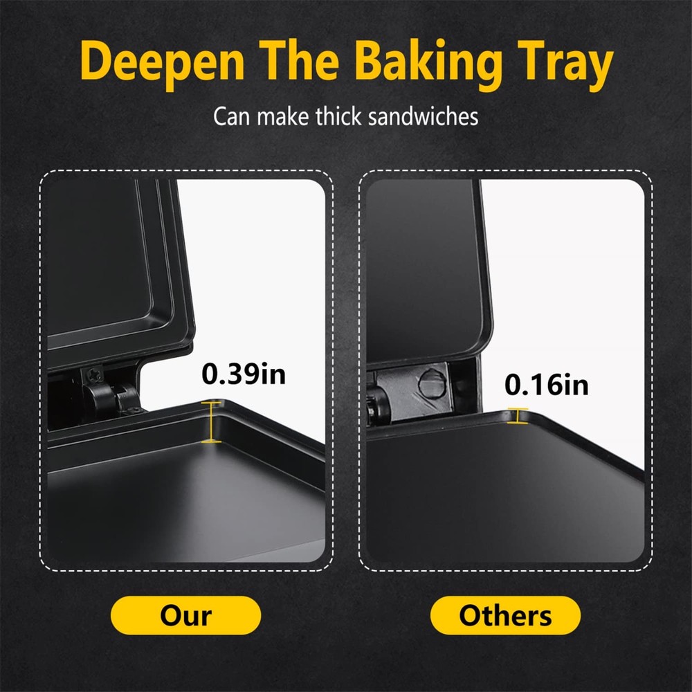 Sandwich Maker with Non-stick Deep Grid Surface for Egg, Ham, Steaks Compact ...