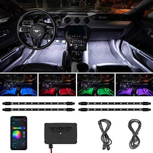 4pc Bluetooth Multi-Color LED Interior Footwell Underdash Neon Lighting Kit