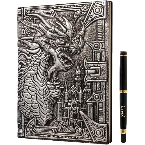 DND Notebook / Journal, Unique 200 Page Book with 3D Silver Dragon Silver
