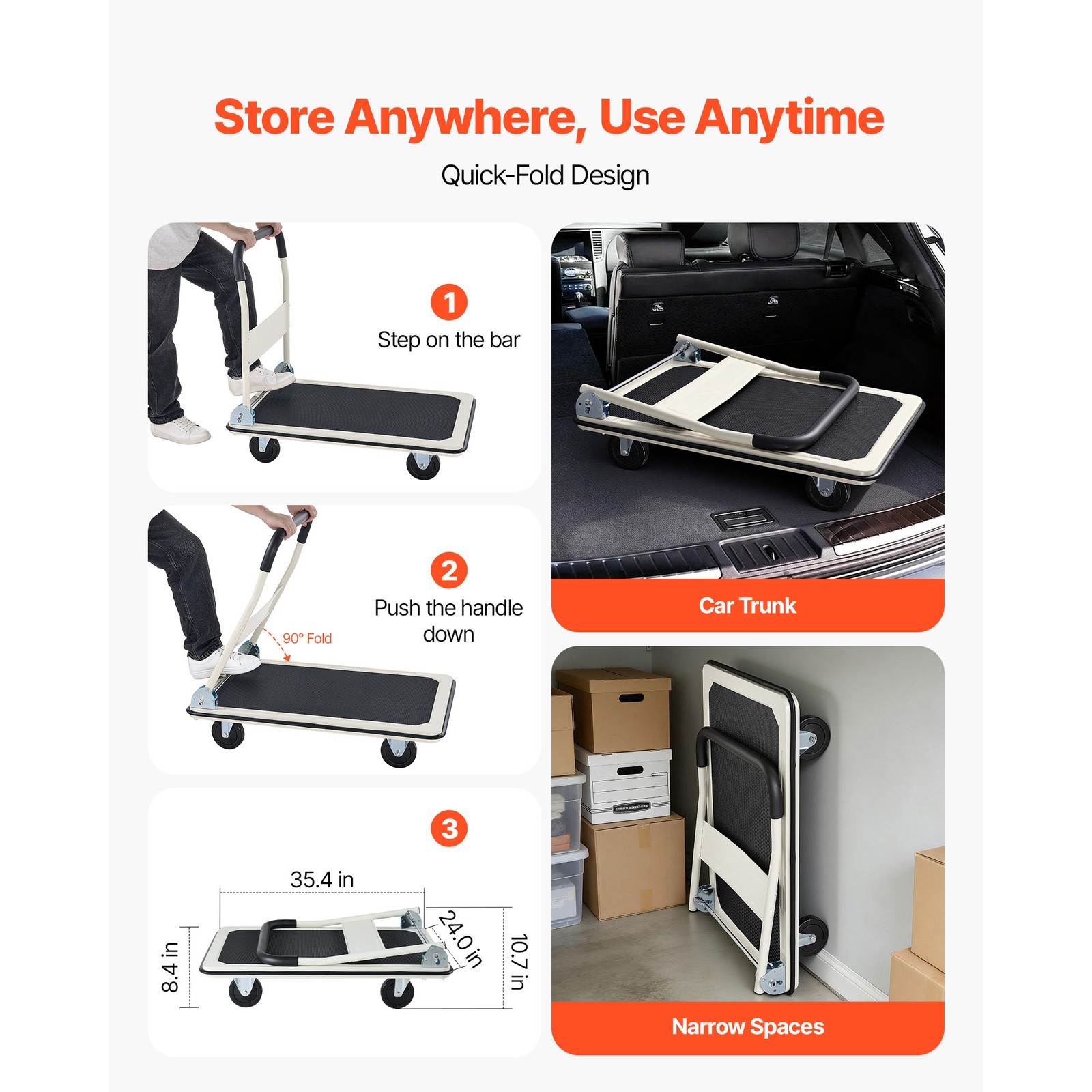 Uimoso Foldable Push Cart Dolly 660 lbs Capacity Folding Hand Truck with Wheels