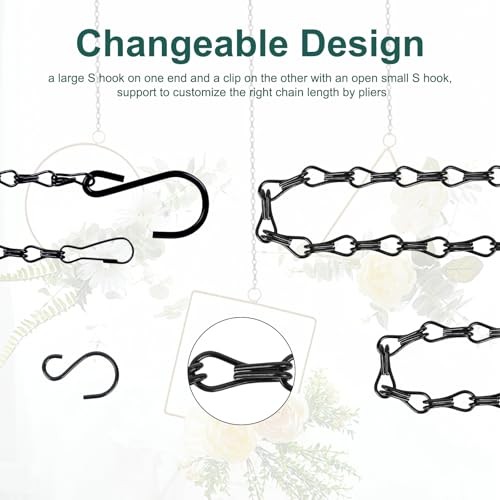 6PCS Hanging Chains with S Hooks, 24.2IN Long Chains with Clips, Adjustable