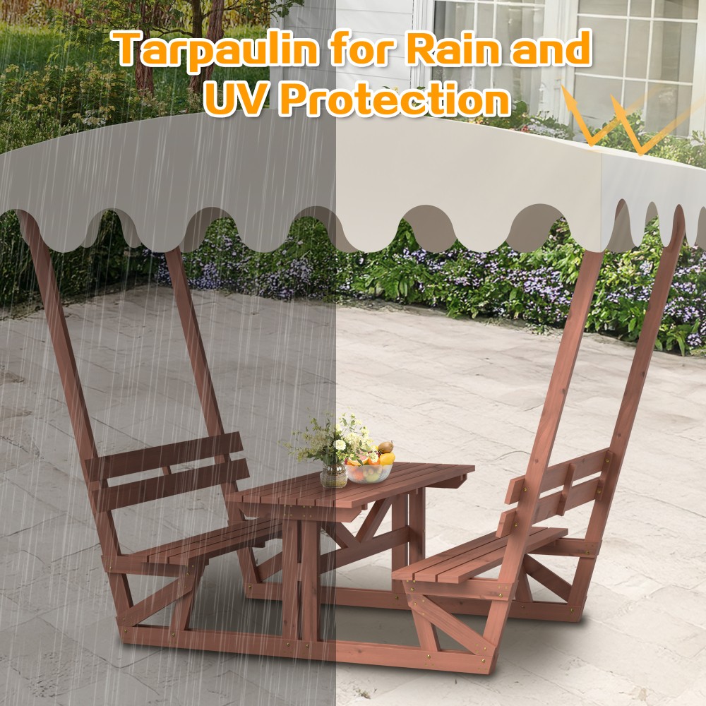 All-Weather Solid Wood Picnic Table Set with Removable Canopy & Benches Gardens