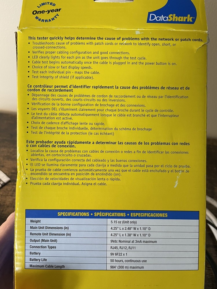 Datashark RJ45 Network Cable Tester with Case and Patch Cords