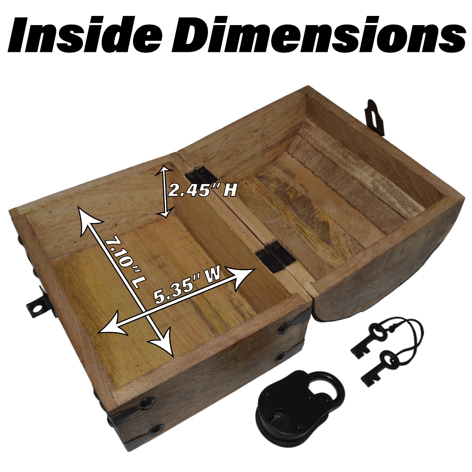 Pirate's Treasure Chest Wooden Nautical Jewelry Box with Functional Lock and Key