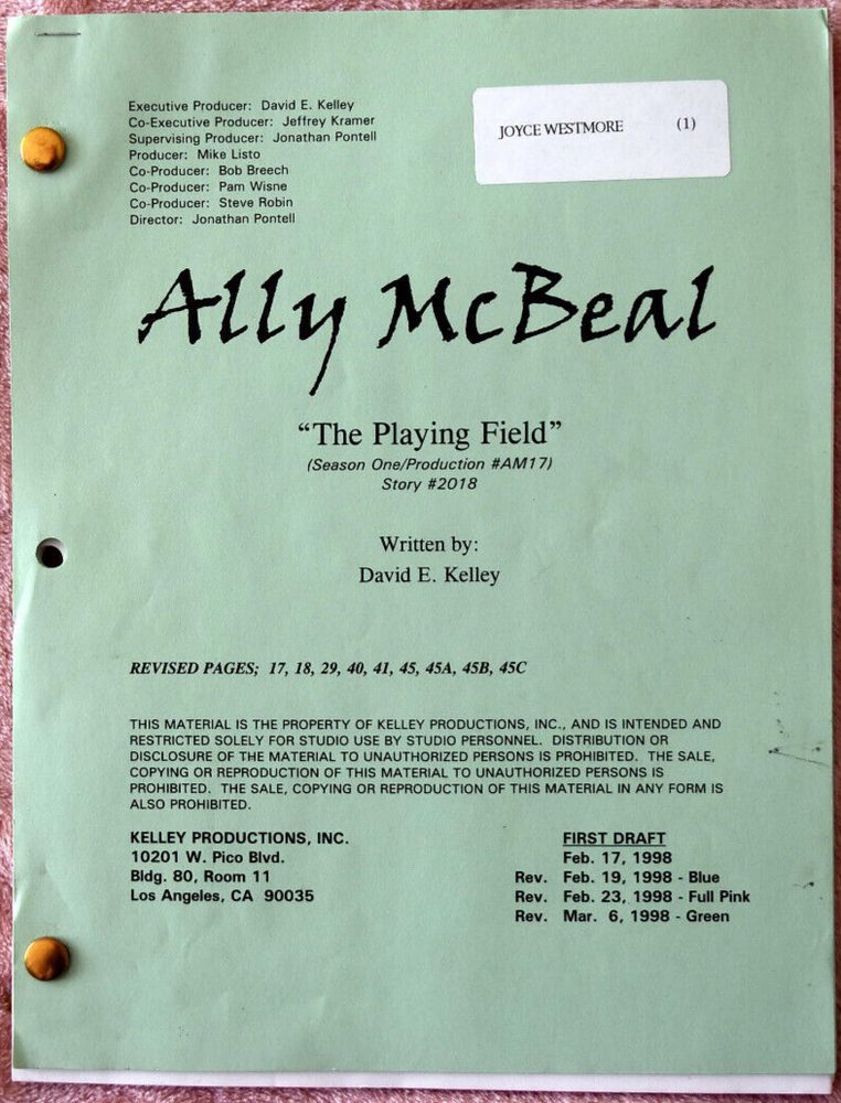 7 Original Ally McBeal Screenplays Scripts Including The Playing Field, Inmates.