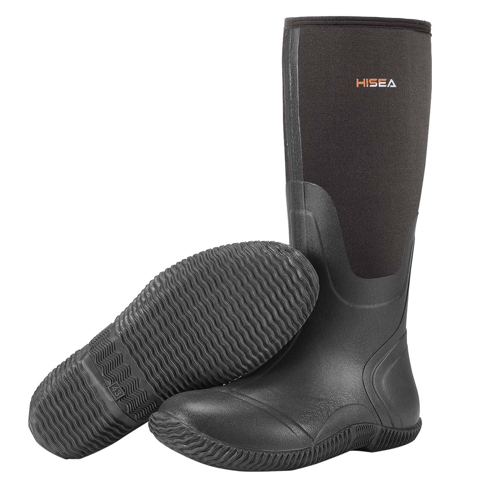 HISEA Men's Rain Boots Neoprene Rubber Waterproof Fishing Hunting Working Boots