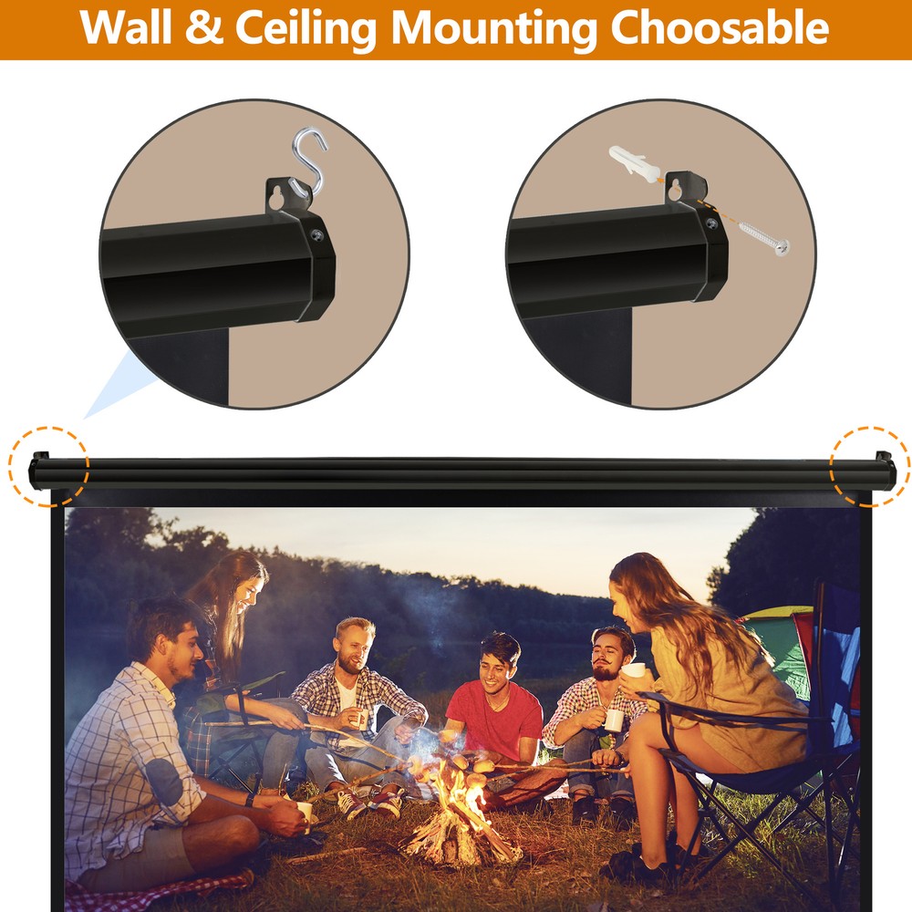 Black Projector Screen Pull Down 16:10 Foldable Wall Mount HD Projection Screen
