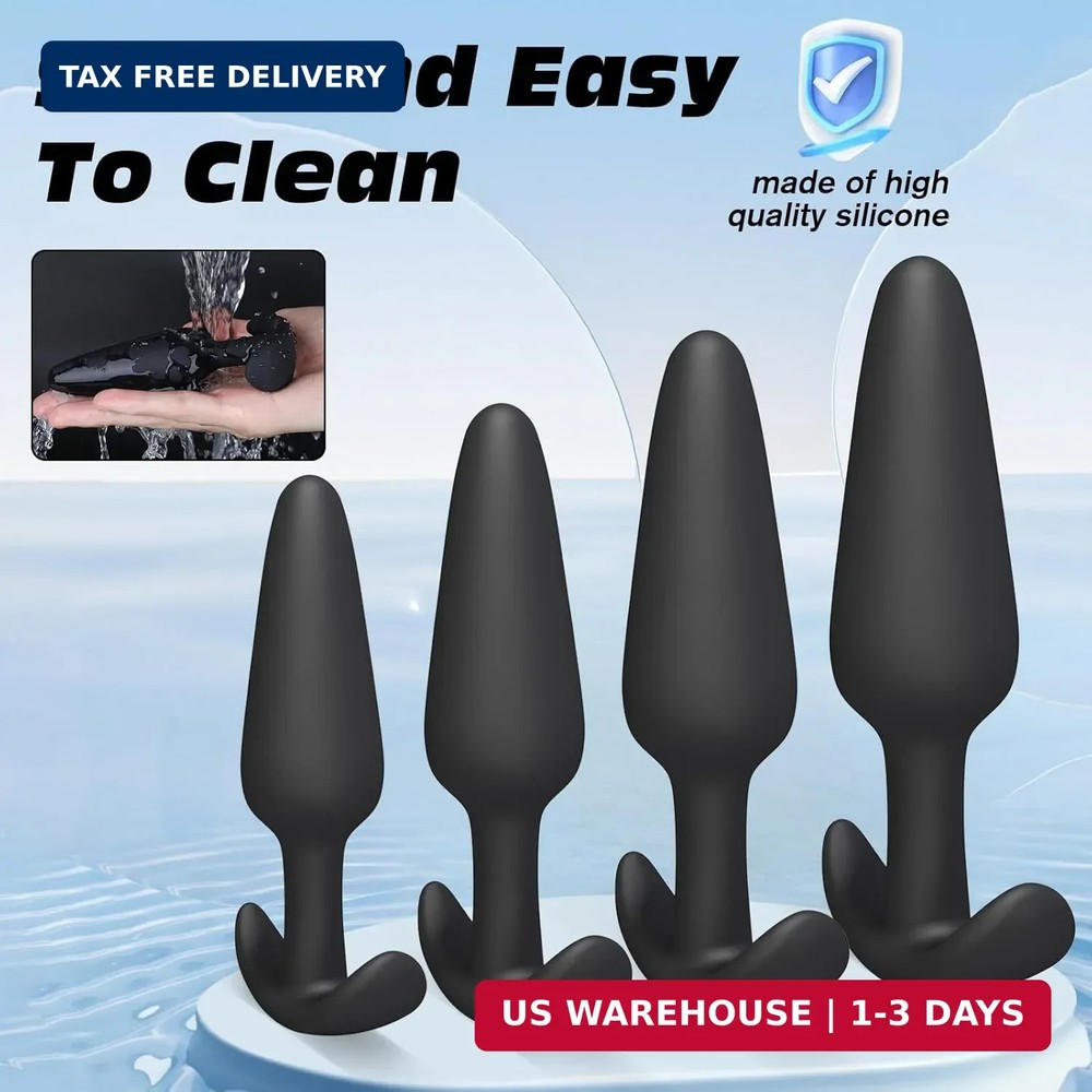 4PCS Silicone Anal Butt Plug Set, Beginner to Advanced, Trainer Kit with Flared
