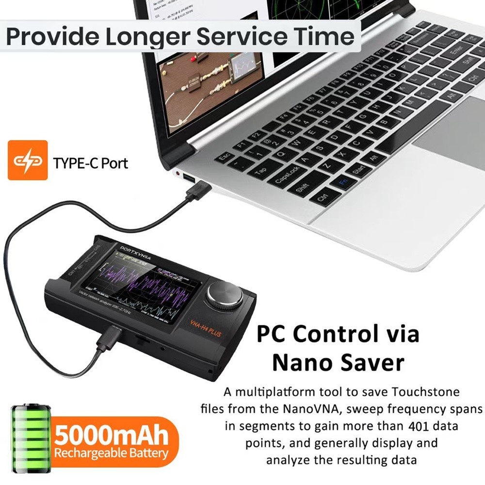 -H4 Plus Portable Vector Antenna Analyzer 4in IPS LCD Display 8886