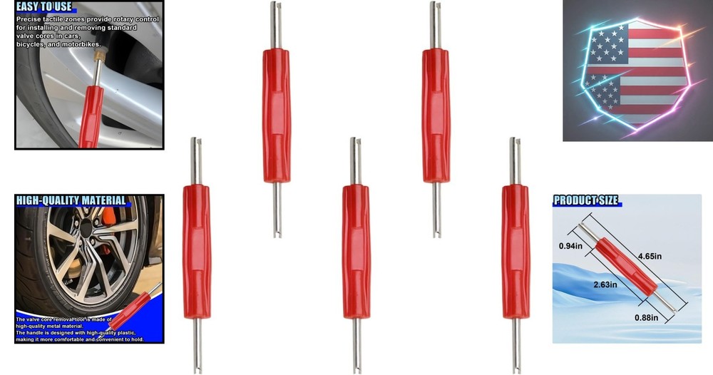 5PCS Valve Core Removal Tool, Double Head Schrader Valve Stem Core Remover, M...