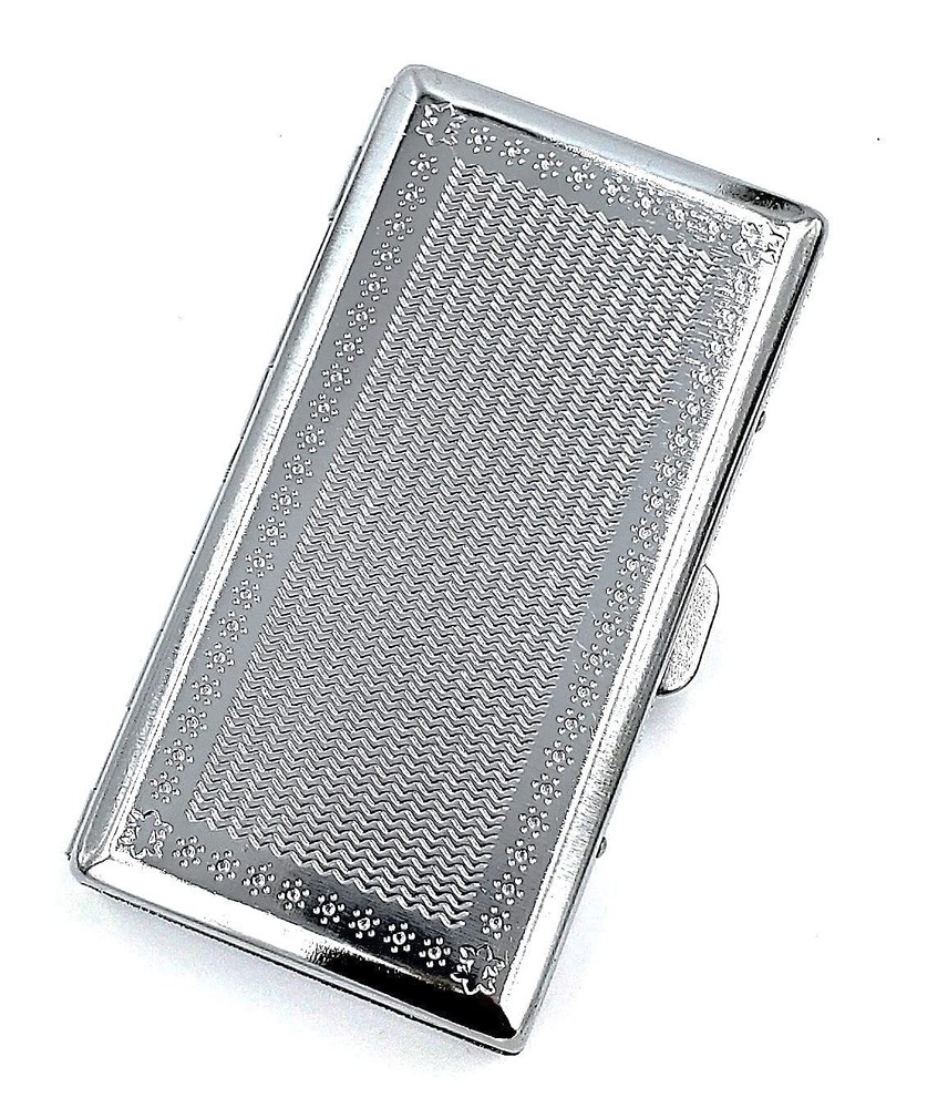 Victorian Style Cigarette Case Metal Holder for Regular King 100's Silver