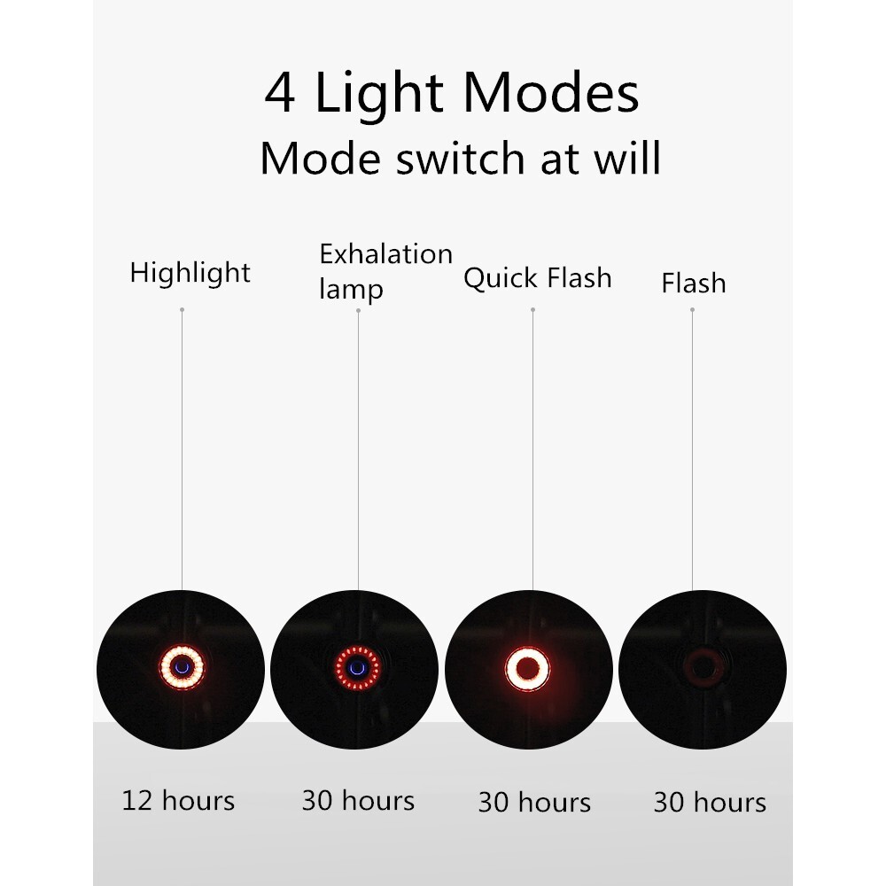 ROCKBROS Rear Light Warning Saddle Light Bike Smart Taillight Auto Brake Sensing