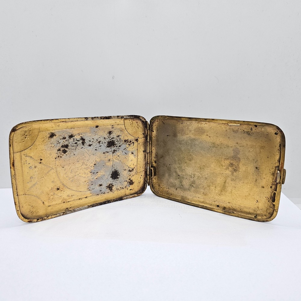 antique spain toledo cigar vesta case damascene dragon rectangular