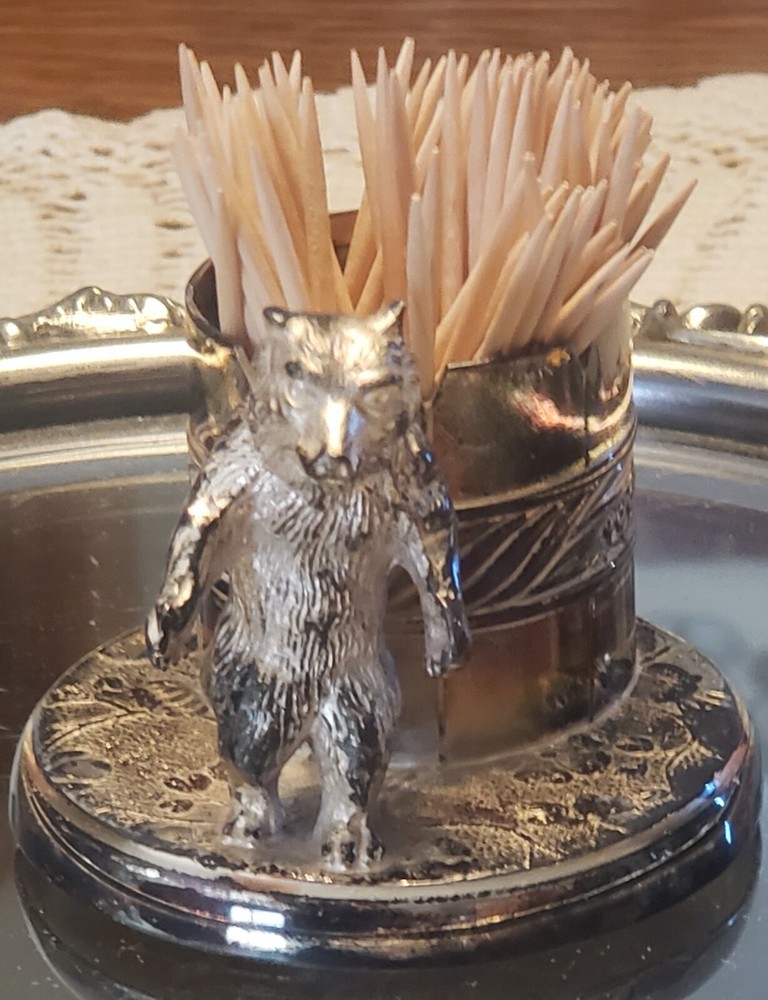 Standing Bear figural toothpick/Matchbook holder Made by Pairpoint . Nice!