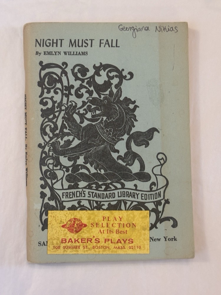NIGHT MUST FALL Emlyn Williams vintage Samuel French SCRIPT acting edition