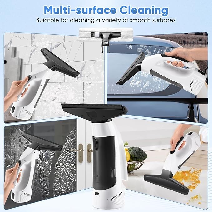 Window Vacuum Squeegee Cordless, Handheld Window Vac with Multi-Purpose Spray