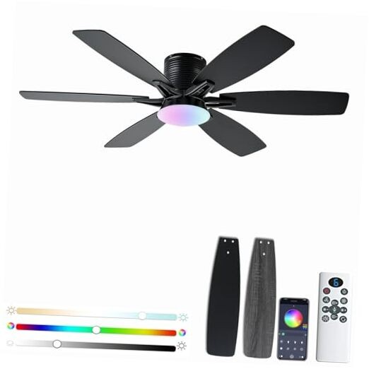 52inch Ceiling Fans with Lights and Remote/App Control, Low Profile Black