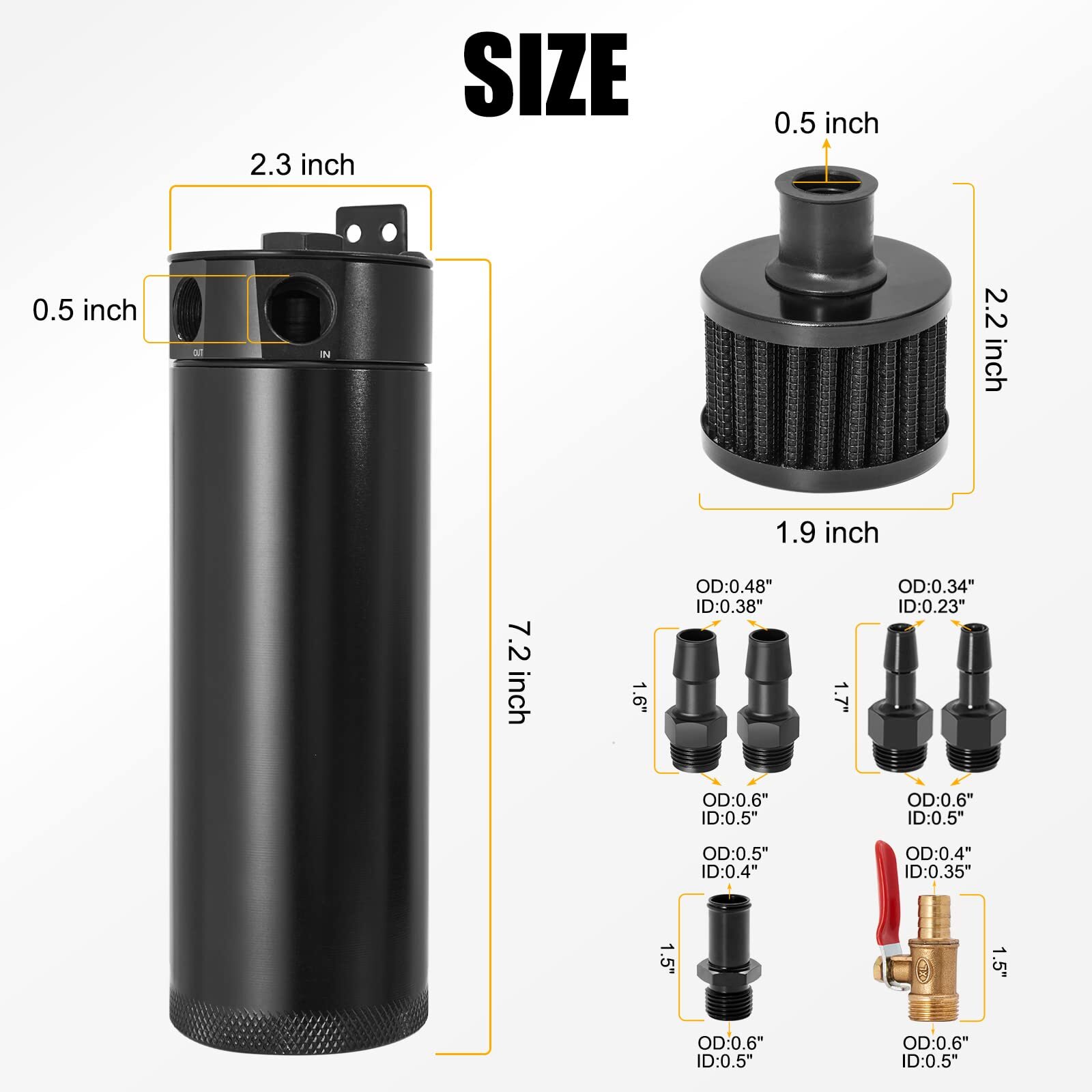 Universal Aluminum Oil Catch Can Kit Reservoir Baffled Tank with Breather Filter