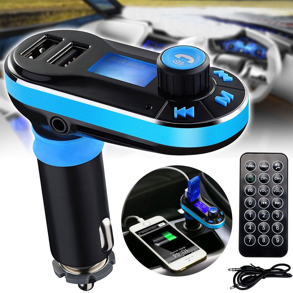 Car Wireless FM Transmitter MP3 Player Aux Kit 2 USB Charger Hands-Free w/Remote