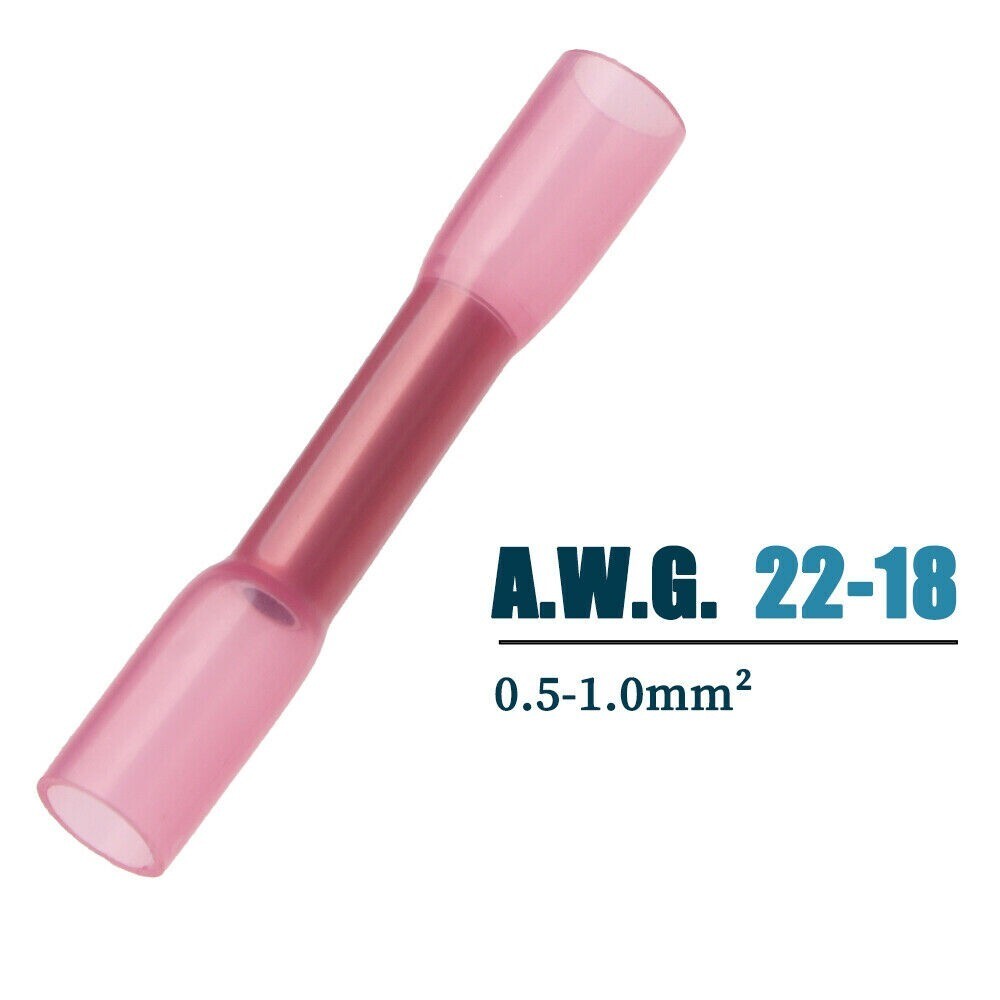 1000PCS Heat Shrink Waterproof Wire Connectors Red 22-16 AWG Butt Seal Terminals
