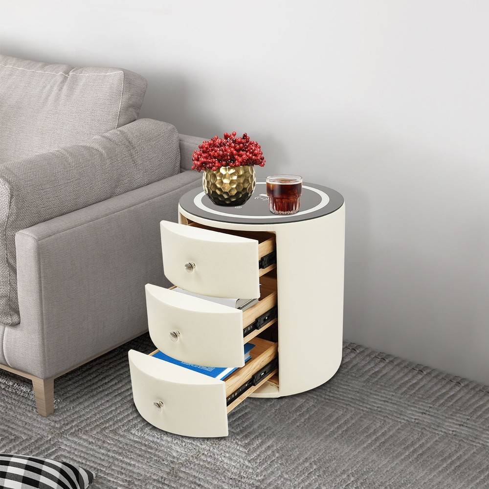 Nightstand with Charging Station End Table Bedside Table With 3 Storage Drawers