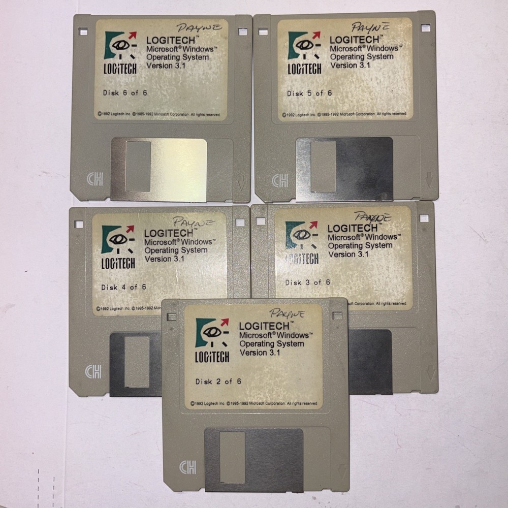 Logitech Floppy Disk Lot Microsoft Windows 3.1, Soundman 16, Mouseware Utilities