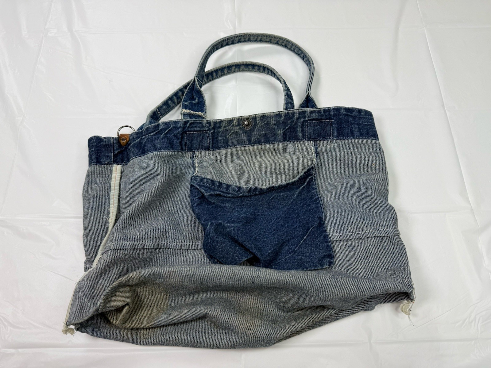 Vtg Mickey Mouse Denim Bag Purse Brown Leather Pouches 90s Disney Core Disneyana