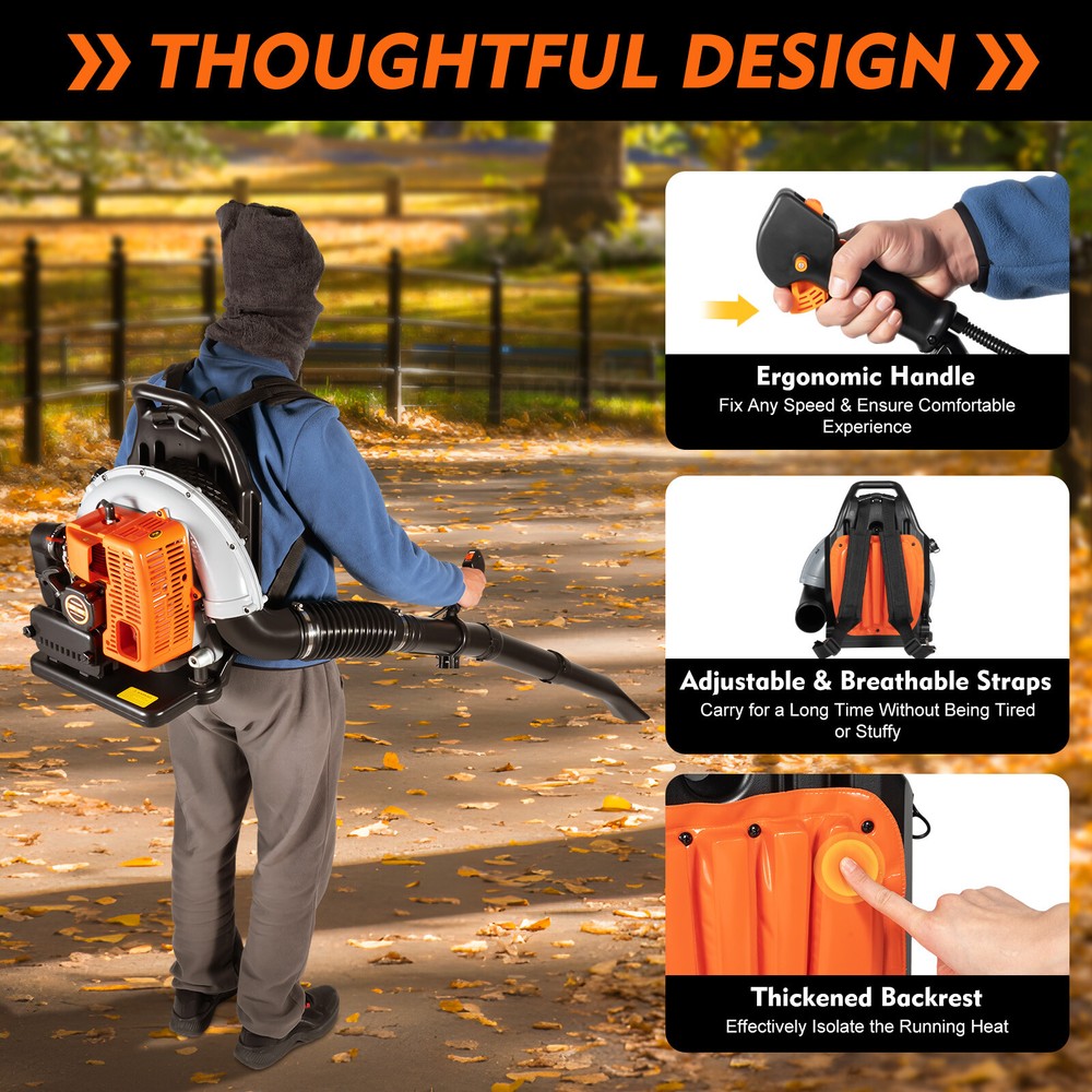 Upgraded 63CC 2-Stroke Backpack Leaf Blower With Adjustable Air Volume