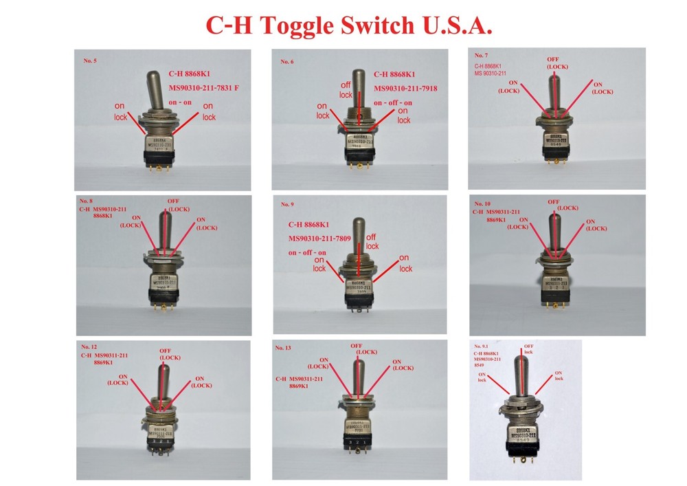 C-H Cutler Hammer Toggle Switch Small size 9 models nos