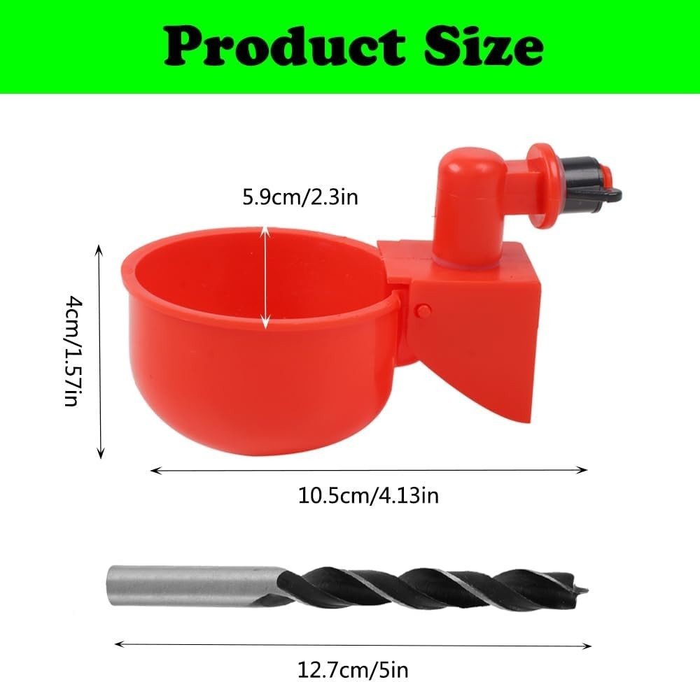 6 Pack Large Automatic Poultry Waterer Cups with Mounting Opener - Durable PVC