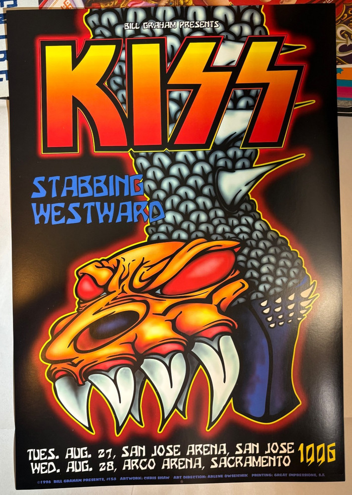 KISS STABBING WESTWARD 8-27/28, 1996 CALIFORNIA BILL GRAHAM CONCERT POSTER #153