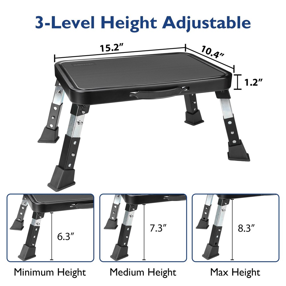 BONTEC Folding 3-Level Adjustable Metal Step Stool w/ Anti-Slip Platform